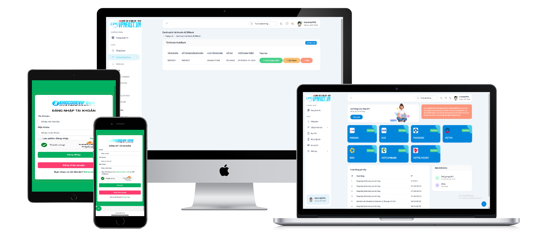 Code Cho Thuê API Bank [ MB,ACB,VCB ] [MBv2-MBv3,ACBv2]